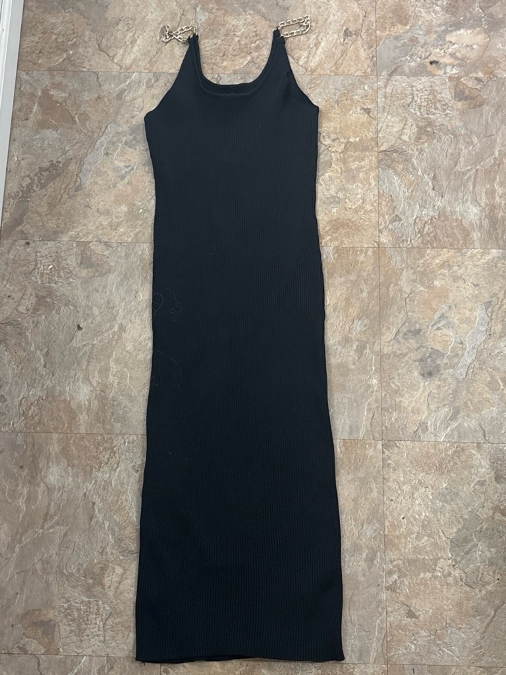 Forever 21 Black Ribbed Maxi Dress with Chain Straps